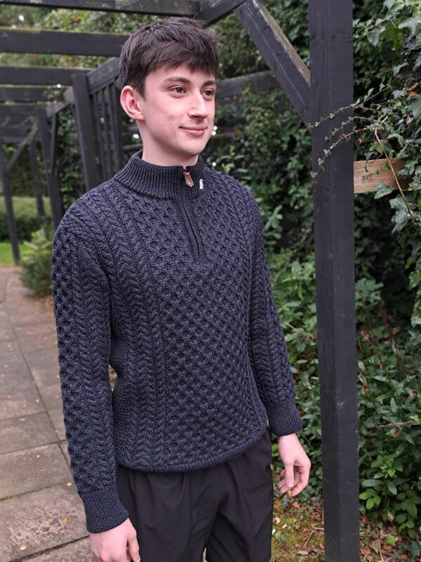 Black Watch (Black with Green) Aran Style Jumper - Image 2